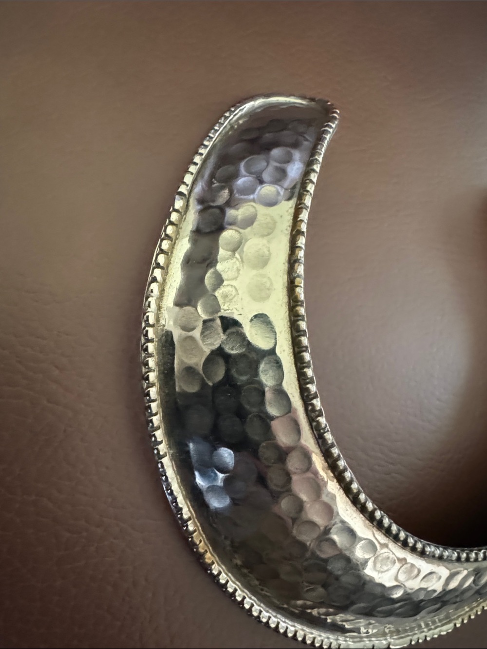 VTG Brass Hammered Crescent Collar Necklace in Silver/Gold tone - Picture 2 of 7